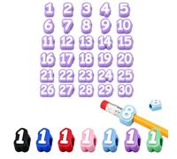 OLYGEE Numbered Pencil Toppers 1-30, Reusable Numbered Pencil Toppers for Classroom Caps for Standard No. 2 Pencils, Classroom Organization Supplies (#C)