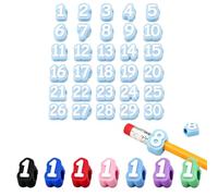 OLYGEE Numbered Pencil Toppers 1-30, Reusable Numbered Pencil Toppers for Classroom Caps for Standard No. 2 Pencils, Classroom Organization Supplies (#B)