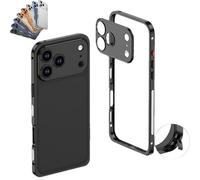 OLYGEE Phone Case for iPhone 17 Ultra-Thin Metal Frame Heat Dissipation Case Seahorse Buckle Design with Lens Protector Detachable Metal Lens Cap (17,Black)