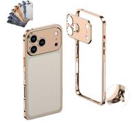 OLYGEE Phone Case for iPhone 17 Ultra-Thin Metal Frame Heat Dissipation Case Seahorse Buckle Design with Lens Protector Detachable Metal Lens Cap (17 Air,Desert Gold)