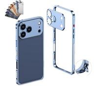 OLYGEE Phone Case for iPhone 17 Ultra-Thin Metal Frame Heat Dissipation Case Seahorse Buckle Design with Lens Protector Detachable Metal Lens Cap (17,Peak Blue)