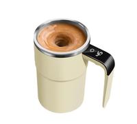OLYGEE Rechargeable Self-Stirring Mug with Temp Display - Auto-Mixing for Coffee, Tea & Hot Chocolate On-The-Go (Beige)