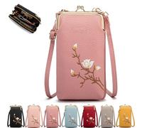 OLYGEE Shamfreshen Women Sling Cross-Body Wallet, Multiple Compartments Crossbody Phone Bag with Mobile Cell Phone Holder (Dark pink)