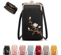 OLYGEE Shamfreshen Women Sling Cross-Body Wallet, Multiple Compartments Crossbody Phone Bag with Mobile Cell Phone Holder (Black)
