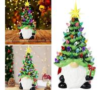 OLYGEE Small Lighted Christmas Tree, GNOME Christmas Tree, 8 Inch Faceless Old Man Ceramic Trees, Small Mini Prelit Xmas Holiday Decor for Tabletop Home Room Table Fireplace Office (2pcs)