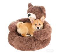 OLYGEE Teddy Bear Dog Bed with Arms, Super Soft Plush Teddybear Dog Bed, Warm Non-Slip Detachable Teddy Bear Beds for Cats (Coffee,D 21.6in)