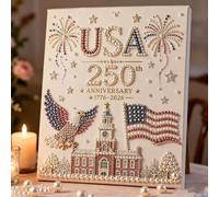OLYGEE USA 250th Anniversary Pearl Art Kit, Patriotic DIY Pearl Painting Kit for Adults, Red White Blue Bead Paintings Craft Kit, 4th of July Gift Idea (#B)
