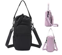 OLYGEE Water Bottle Shoulder Bag-Water Bottle Bag Can be worn across the body with Zipper Pocket for Walking, Hiking, Cycling (Black)