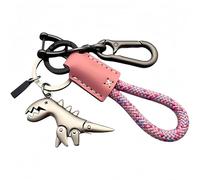 OLYGEE Weseecase Keychain, Dino Keychain Charm Paired With A Hand-Woven Bracelet, Mini Dinosaur Charm Paired (Pink-a)
