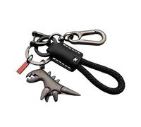 OLYGEE Weseecase Keychain, Dinosaur Keychain for Backpack, Aluminum Alloy Dinosaur Charm Paired with a Hand-Woven Bracelet (Blcak-a)