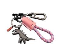 OLYGEE Weseecase Keychain, Dinosaur Keychain for Backpack, Aluminum Alloy Dinosaur Charm Paired with a Hand-Woven Bracelet (Pink-a)
