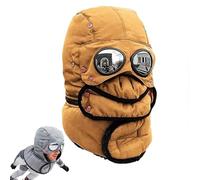 OLYGEE Winter Thermal Hat with Glasses & Mask - Windproof 4-in-1 Trapper Hat with Goggles Skiing Cycling Outdoor Sports (Yellow)