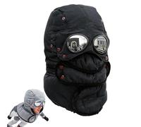 OLYGEE Winter Thermal Hat with Glasses & Mask - Windproof 4-in-1 Trapper Hat with Goggles Skiing Cycling Outdoor Sports (Black)