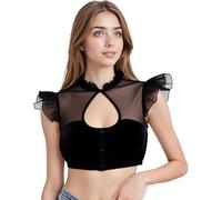 OLYGEE Women German Dirndl with Cap Sleeves, Chiffon Dirndl Blouse with V-Neck Lace Button-Down Sexy Traditional Blouses (E)