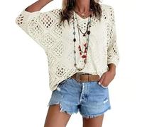 OLYGEE Womens Crochet Tops for Women Summer, Bohemian V Neck 3/4 Sleeve Beach Cover Up, Boho Cruise Outfit (#L,5XL)