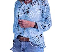 OLYGEE Womens Crochet Tops for Women Summer, Bohemian V Neck 3/4 Sleeve Beach Cover Up, Boho Cruise Outfit (#A,L)