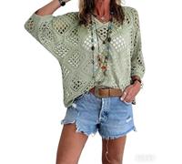 OLYGEE Womens Crochet Tops for Women Summer, Bohemian V Neck 3/4 Sleeve Beach Cover Up, Boho Cruise Outfit (#B,3XL)