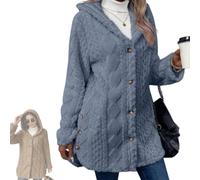 OLYGEE Women's Fall Winter Warm Fashion Jacquard Hooded Cardigan Long Sleeve Coat with Pockets for Casual Travel Work (Misty Blue,S)