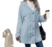 OLYGEE Women's Fall Winter Warm Fashion Jacquard Hooded Cardigan Long Sleeve Coat with Pockets for Casual Travel Work (Light Blue,3XL)