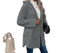 OLYGEE Women's Fall Winter Warm Fashion Jacquard Hooded Cardigan Long Sleeve Coat with Pockets for Casual Travel Work (Gray,XXL)