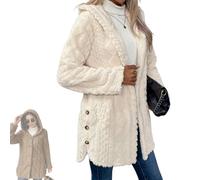 OLYGEE Women's Fall Winter Warm Fashion Jacquard Hooded Cardigan Long Sleeve Coat with Pockets for Casual Travel Work (White,XL)