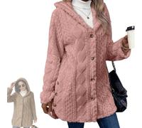 OLYGEE Women's Fall Winter Warm Fashion Jacquard Hooded Cardigan Long Sleeve Coat with Pockets for Casual Travel Work (Pink,M)