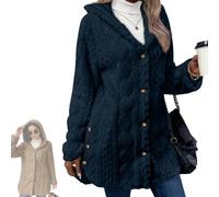 OLYGEE Women's Fall Winter Warm Fashion Jacquard Hooded Cardigan Long Sleeve Coat with Pockets for Casual Travel Work (Dark Blue,3XL)