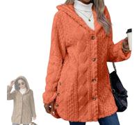 OLYGEE Women's Fall Winter Warm Fashion Jacquard Hooded Cardigan Long Sleeve Coat with Pockets for Casual Travel Work (Orange,L)