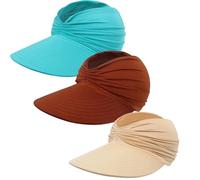 OLYGEE Women's UPF 50+ UV Protection Sun Visor Hat Wide Brim Lightweight Ponytail Cap Foldable Beach Hat (#V)