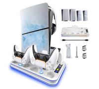 OLYGIVE PS5 and PS Portal Stand, Multi-functional PS5 Cooling Station and Controller Charger for PS5 Dualsense Controller and Edge Controller, Incluye Headset Holder - White