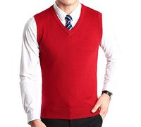 OlyljpinZ Chaleco clásico de lana con cuello en V para hombre, sin mangas, para negocios, de punto, ajustado, sin mangas, rosso, XL