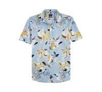 Olymp Camisa Casual de Manga Corta para Hombre, Estampado Digital en un Color Liso, Corte Regular, Cuello Kent, Bleu 11., L