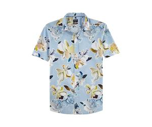 Olymp Camisa Casual de Manga Corta para Hombre, Estampado Digital en un Color Liso, Corte Regular, Cuello Kent, Bleu 11., L
