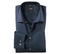 OLYMP Camisa de manga larga para hombre, monocolor, ajuste cómodo, New Kent, azul oscuro, 44 Extra alto