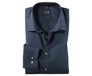 OLYMP Camisa de manga larga para hombre, monocolor, ajuste cómodo, New Kent, azul oscuro, 44 Extra alto