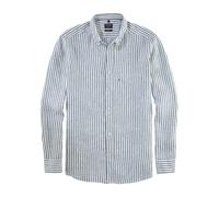 OLYMP Camisa informal de manga larga para hombre, diseño de rayas de fondo blanco, corte regular, cuello abotonado, Greygreen 48, L