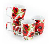 Olymp Juego de 4 tazas de porcelana de 400 ml, diseño de amapolas
