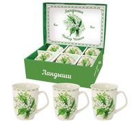 OLYMP - Juego de 6 tazas de lirio de los valles, 330 ml, un juego de tazas de lirio del valle en un paquete de regalo para 6 personas