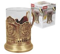 OLYMP Portavasos de té con escudo de la URSS CCCP bronce (con vaso de té de 200 ml)
