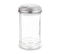 Olympia Dosificador de cristal para azúcar con agujero lateral y tapa de acero inoxidable, 140 x 70 mm