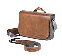 Olympus OM-D Messenger Bag - Bolsa con Correa de Piel para cámara, marrón y Gris