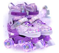 OLYSPM Patines 4 Ruedas,Empeine Luminiscente,4 Tamaños Ajustables con 8 Ruedas Que Brillan de Almacenamiento para Niñas y Niños(Violet)