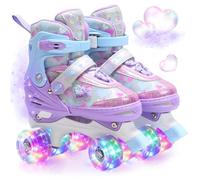 OLYSPM Patines 4 Ruedas niña con Corazones de Ensueño y Ruedas Luminosas,4 Tallas Ajustables,Patines niña para Principiantes, Regalo Cumpleaños Navidad(Violet,M)