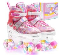 OLYSPM Patines 4 Ruedas niña con Corazones de Ensueño y Ruedas Luminosas,4 Tallas Ajustables,Patines niña para Principiantes, Regalo Cumpleaños Navidad(Rosa,M)