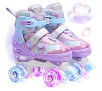 OLYSPM Patines 4 Ruedas niña con Corazones de Ensueño y Ruedas Luminosas,4 Tallas Ajustables,Patines niña para Principiantes, Regalo Cumpleaños Navidad(Violet,S)