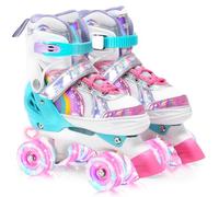OLYSPM Patines 4 Ruedas niña niños 4 Tamaño Ajustable Ruedas iluminadas,Patines niña Principiantes, (Rosa,M)