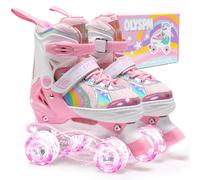 OLYSPM Patines 4 Ruedas niña niños 4 Tamaño Ajustable Ruedas iluminadas,Patines niña Principiantes, (Rosa Claro,S)