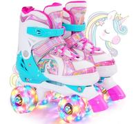 OLYSPM Patines 4 Ruedas Niña,Patines Niña,Patins Regulables en 4 Tamaños con 8 Ruedas Intermitentes para Niños,Niñas y Principiantes(Rosa)