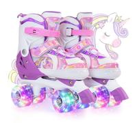 OLYSPM Patines 4 Ruedas Niña,Patines Niña,Patins Regulables en 4 Tamaños con 8 Ruedas Intermitentes para Niños,Niñas y Principiantes(Morado)