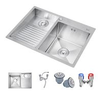 OM - Fregadero de cocina de doble tazón, fregaderos de baño con tabla de lavado grande de acero inoxidable 304 para lavandería, componente de drenaje de barra multifuncional (color: plateado-a, tamaño